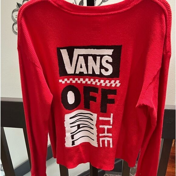 Vans Red Crew Neck Sweater with Bold Logo and Checkered Design Medium #338 - Picture 1 of 5